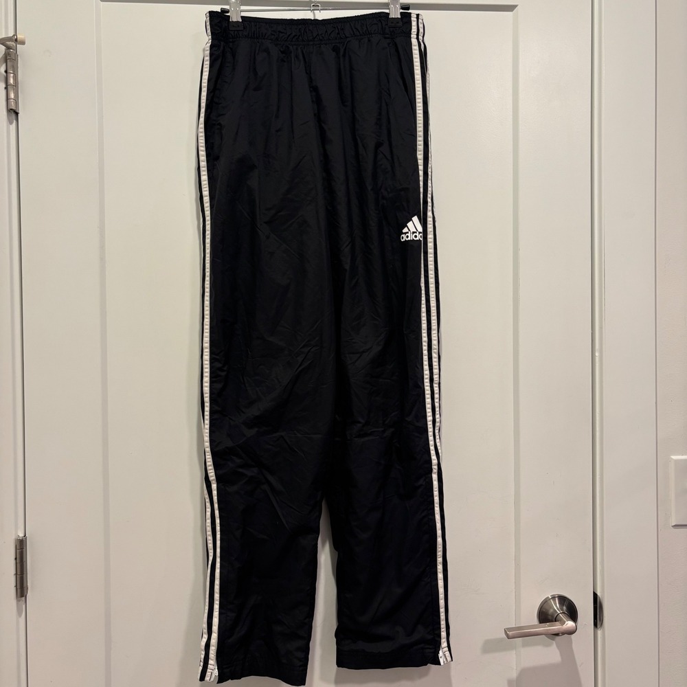 Adidas Mens Black White 3-Stripe Windbreaker Track Pants Mesh Lined Size M
